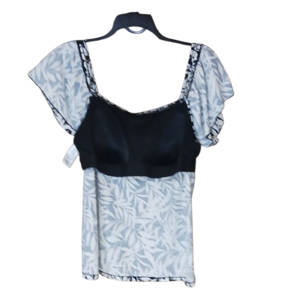 A Shore Fit Women's Swimwear Top Self Bra Cold Shoulder Black & White Print 20W - Picture 6 of 8